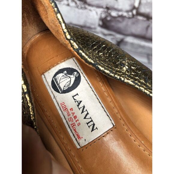 Lanvin Paris Gold Metallic Leather Snake Skin Print Ballet Flats Women Sz 39EU/8 - Picture 5 of 16